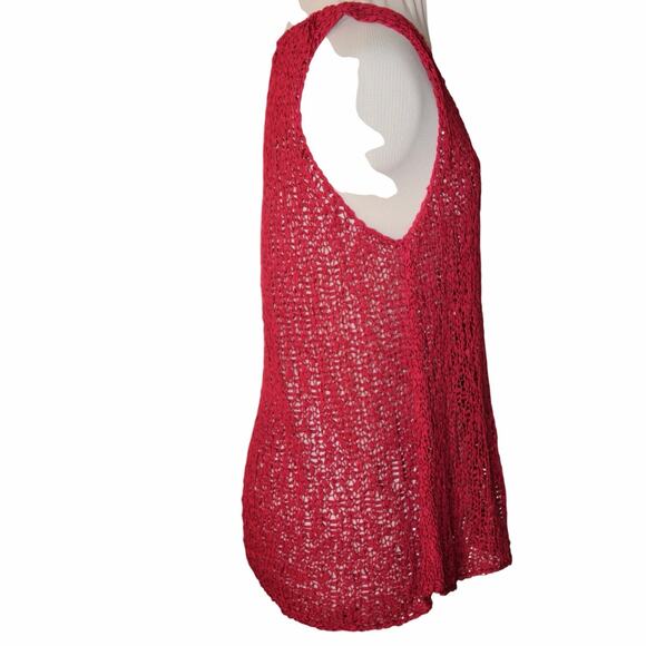 Eileen Fisher Open Knit Lace Tank Top | Size Large | Red | Italian Yarn - Picture 4 of 7